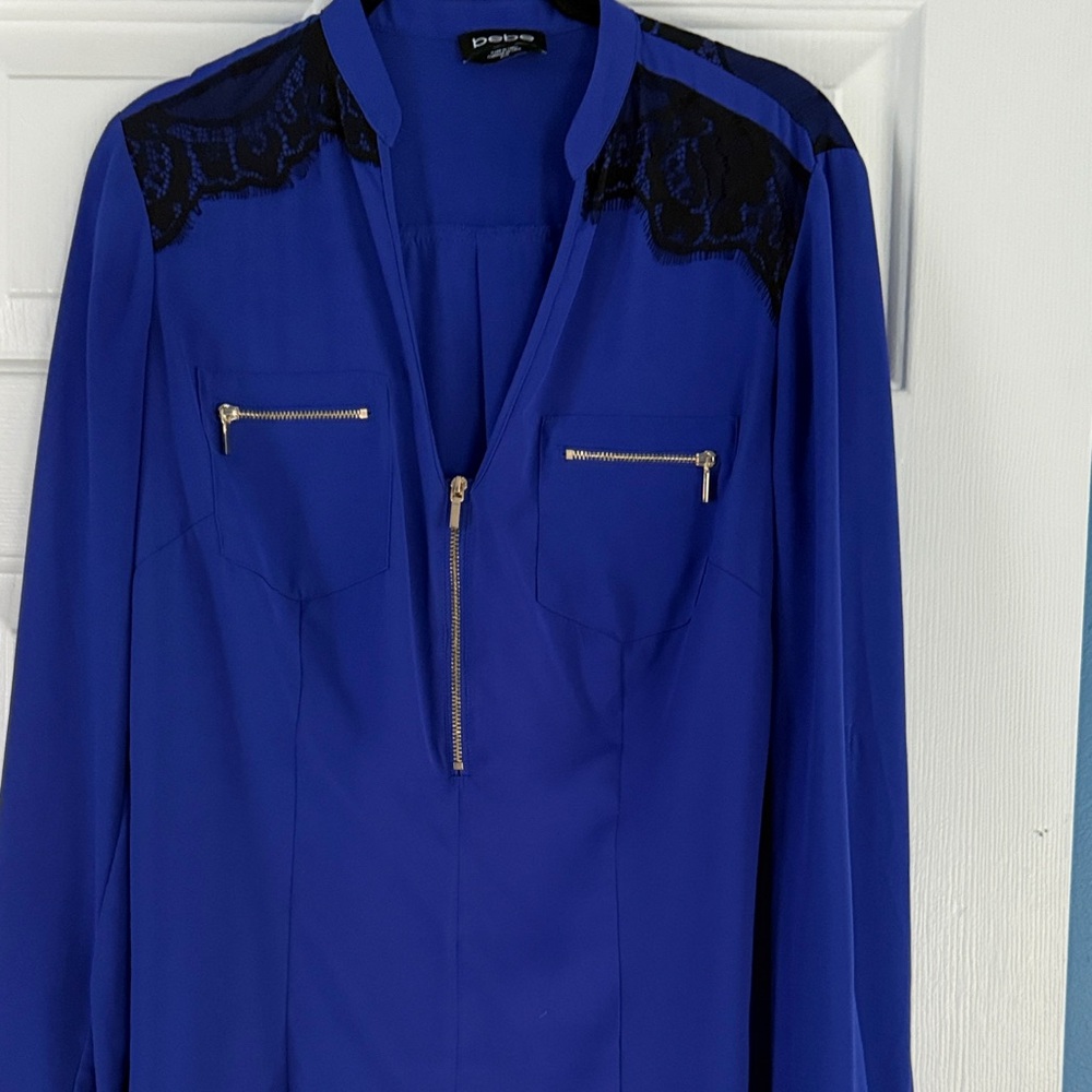 Bebe Royal Blue Dress with Black Lace Detail